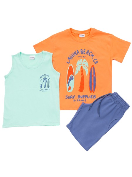TRAX Εφηβικό Σετ με 2 Μπλούζες & Βερμούδα για αγόρια #43346 Πορτοκαλί/ Μέντα